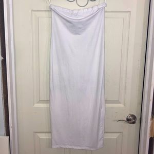 Strapless white midi dress with back slit